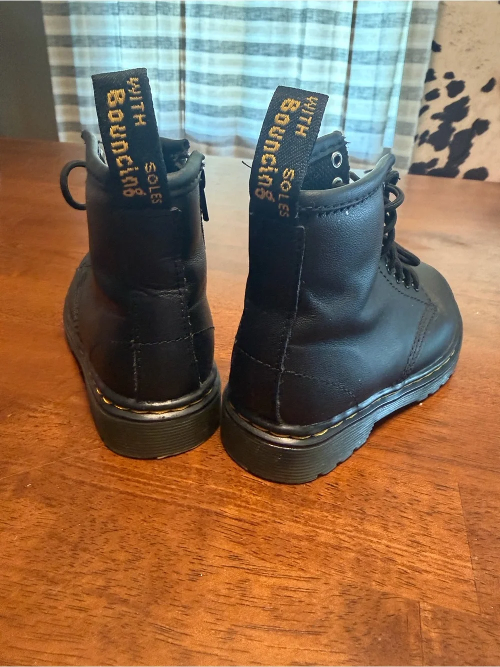Dr. Martens Black Lace-Up Combat Boots with Yellow Welt Stitching
